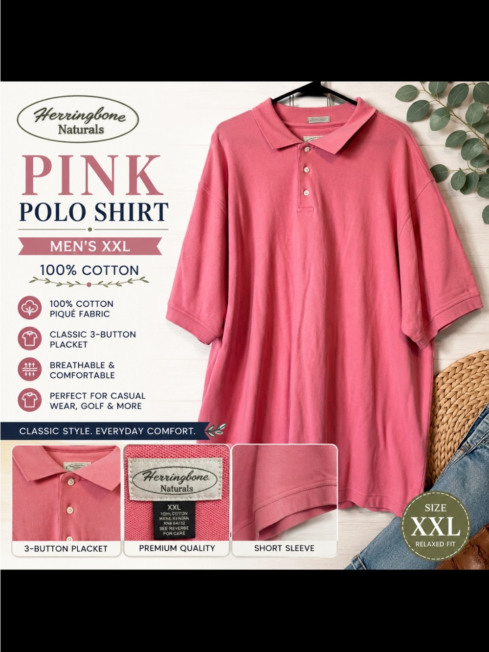Herringbone Naturals Pink Washed Piqué Polo Shirt